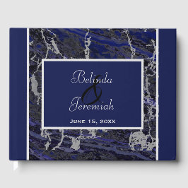 Faux Zilver & Marine Marmeren bruiloft Gastenboek