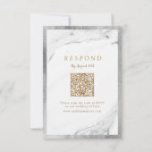 Faux zilver marmer luxe moderne bruiloft QR code RSVP Kaartje (Voorkant)