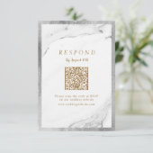 Faux zilver marmer luxe moderne bruiloft QR code RSVP Kaartje (Staand voorkant)