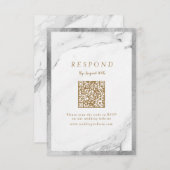 Faux zilver marmer luxe moderne bruiloft QR code RSVP Kaartje (Voorkant / Achterkant)