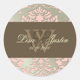 Faux zilver/roze Damask monogram bruiloft stickers