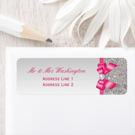 Faux Zilver Sequins Hot Pink Bow en Diamond Etiket (Insitu)