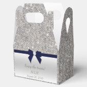 Faux Zilver Sequins Navy Bow Bedankdoosjes (Geopend)