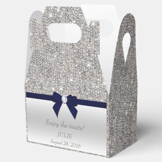 Faux Zilver Sequins Navy Bow Bedankdoosjes (Geopend)