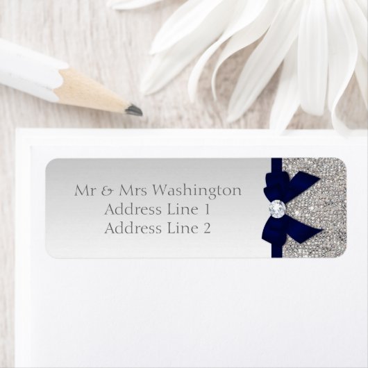 Faux Zilver Sequins Navy Bow en Diamond Etiket (Insitu)