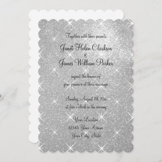 Faux zilver sparkly glitter bruiloft uitnodigingen (Voorkant / Achterkant)