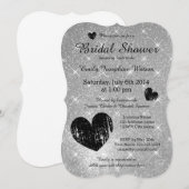 Faux zilver zwart glitter bruids douche uitnodigin kaart (Voorkant / Achterkant)