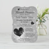 Faux zilver zwart glitter bruids douche uitnodigin kaart (Staand voorkant)