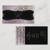 Faux zilveren barokke damast lila//zwart visitekaartje (Voorkant / Achterkant)