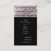 Faux zilveren barokke damast lila//zwart visitekaartje (Achterkant)