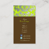 Faux zilveren barokke damast limoen + chocolade visitekaartje (Achterkant)