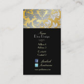 Faux zilveren barokke damast / zwart / gouden toon visitekaartje (Achterkant)