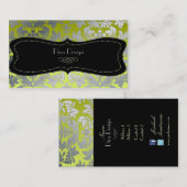 Faux zilveren barokke damast /zwart/limoengroen visitekaartje (Voorkant / Achterkant)