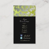 Faux zilveren barokke damast /zwart/limoengroen visitekaartje (Achterkant)