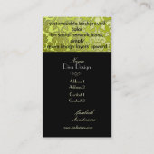 Faux zilveren barokke damast /zwart/limoengroen visitekaartje (Achterkant)