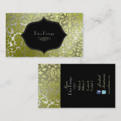 Faux zilveren barokke damast / zwart visitekaartje (Voorkant / Achterkant)