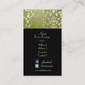 Faux zilveren barokke damast / zwart visitekaartje (Achterkant)