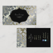 Faux zilveren barokke damast / zwart visitekaartje (Voorkant / Achterkant)