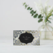 Faux zilveren barokke damast / zwart visitekaartje (Staand voorkant)