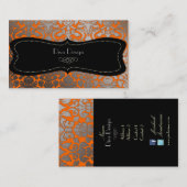 Faux zilveren barokke damast / zwart visitekaartje (Voorkant / Achterkant)