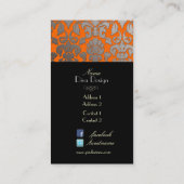 Faux zilveren barokke damast / zwart visitekaartje (Achterkant)