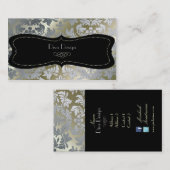Faux zilveren barokke damast / zwart visitekaartje (Voorkant / Achterkant)
