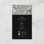 Faux zilveren barokke damast / zwart visitekaartje (Achterkant)