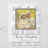 Faux Zilveren Blad Kerst Ornamenten Foto Feestdagenkaart (Voorkant)