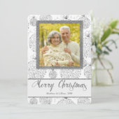 Faux Zilveren Blad Kerst Ornamenten Foto Feestdagenkaart (Staand voorkant)