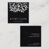 Faux Zilveren bladeren Landschapsontwerper Zwart Vierkante Visitekaartje (Voorkant / Achterkant)