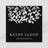 Faux Zilveren bladeren Landschapsontwerper Zwart Vierkante Visitekaartje (Voorkant)
