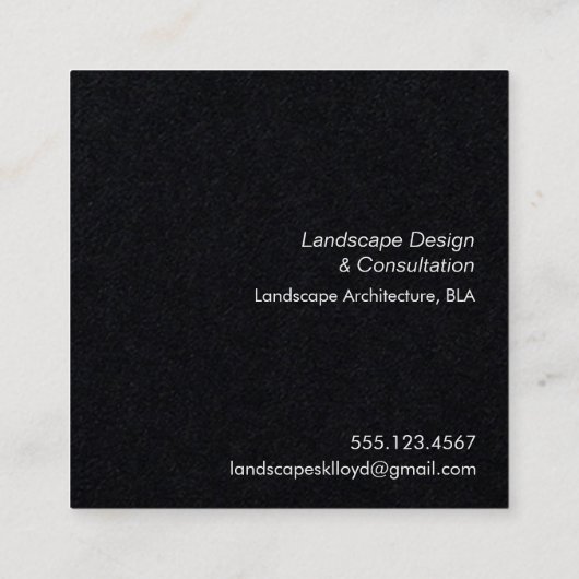 Faux Zilveren bladeren Landschapsontwerper Zwart Vierkante Visitekaartje (Achterkant)