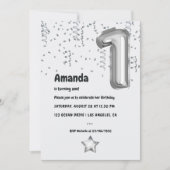 Faux Zilveren Folie Ballon 1e Verjaardagsfeest Kaart (Voorkant)