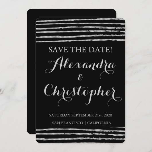 Faux Zilveren Folie Bewaar de datum Elegante bruil Save The Date (Voorkant / Achterkant)