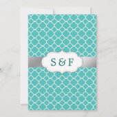Faux Zilveren Folie Blauwgroen Quatrefoil Bruiloft Kaart (Achterkant)