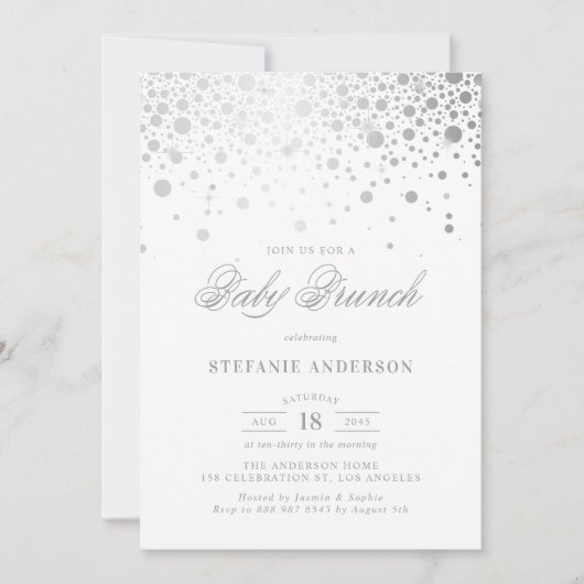 Faux Zilveren Folie Confetti Stippen Baby Brunch Kaart (Voorkant)