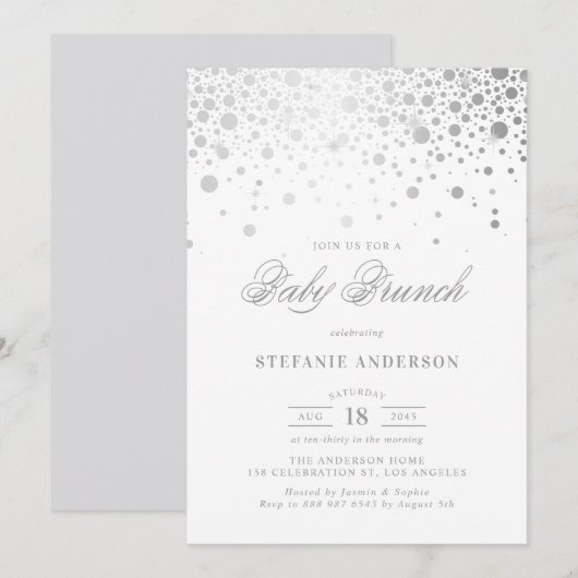 Faux Zilveren Folie Confetti Stippen Baby Brunch Kaart (Voorkant / Achterkant)