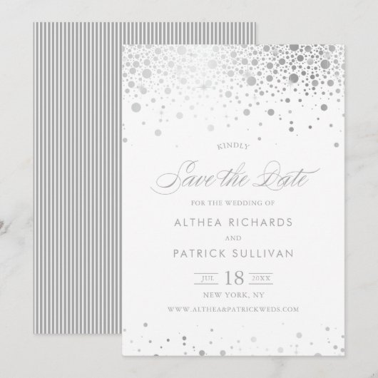 Faux Zilveren Folie Confetti Stippen Bruiloft Save The Date (Voorkant / Achterkant)