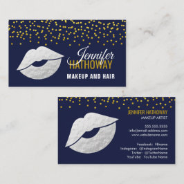 Faux zilveren folie lippen en Confetti make-up art Visitekaartje