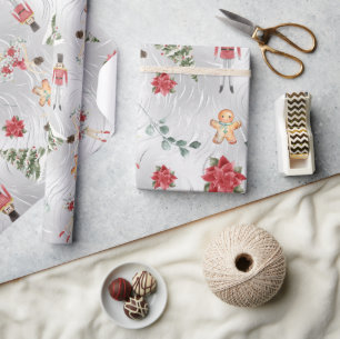 Faux Zilveren Folie Notenkraker & Vrienden & Bloem Cadeaupapier