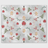 Faux Zilveren Folie Notenkraker & Vrienden & Bloem Cadeaupapier (Vlak)