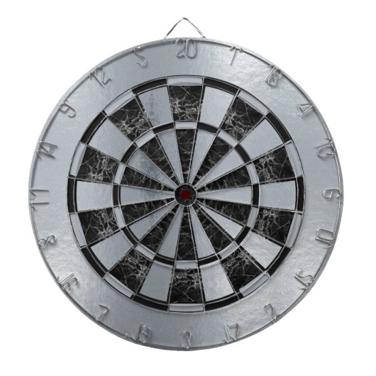 Faux zilveren folie zwart marmer faux metallic dartbord (Voorkant)