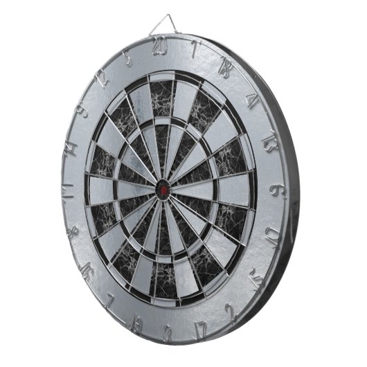 Faux zilveren folie zwart marmer faux metallic dartbord (Voorkant Rechts)