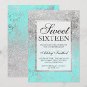 Faux zilveren glitter blauwgroen floral chic Sweet Kaart (Voorkant / Achterkant)