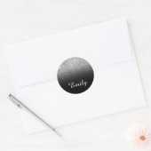 Faux zilveren glitter en zwart verloop ronde sticker (Envelop)