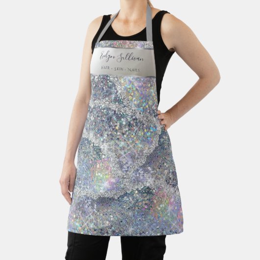 Faux zilveren glitter folie beauty professional schort (Insitu)