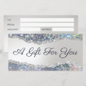 Faux zilveren glitter folie cadeaubon (Voorkant / Achterkant)