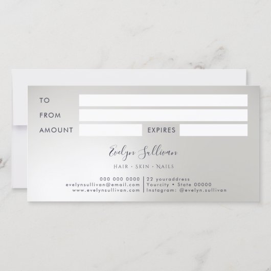 Faux zilveren glitter folie cadeaubon (Achterkant)