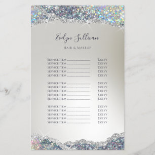 Faux zilveren glitter folie prijslijst flyer