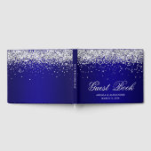 Faux Zilveren Glitter Indigo Blauw Ombre Huwelijk Gastenboek (Volledig)